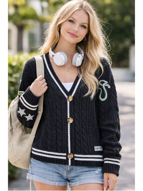 VTG Taylor Swift Reputation Cardigan Women 2XL Snake Cable Knit Tour Merch Black